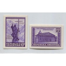 ARGENTINA 1934 GJ 731/2 SERIE COMPLETA RELIGION ENSAYOS PRUEBAS EN PAPEL SATINADO EN COLOR NO ADOPTADO. RAROS